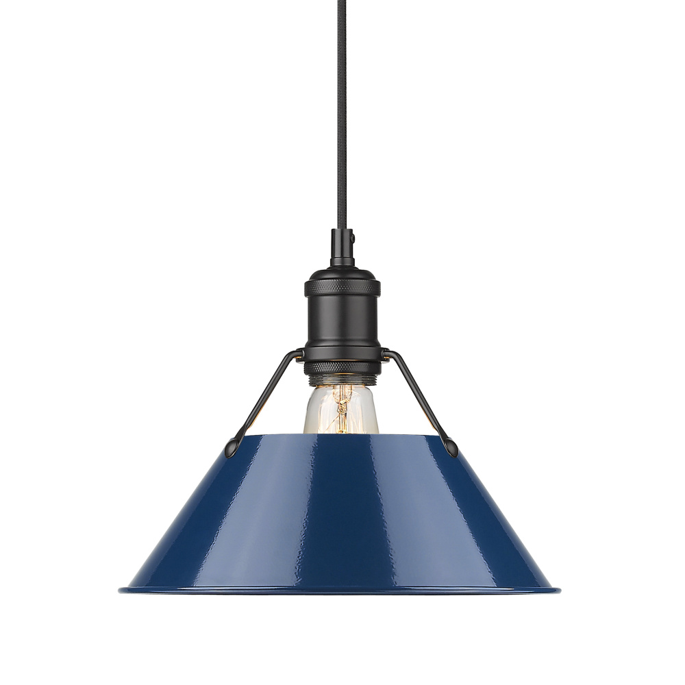 Yep by Golden Lighting Orwell 1-light 10in Pendant in Matte Black and Navy Blue shade